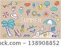 A set of hand-drawn summer-themed illustrations. Summer vacation, resort, beach, cute. 138908852