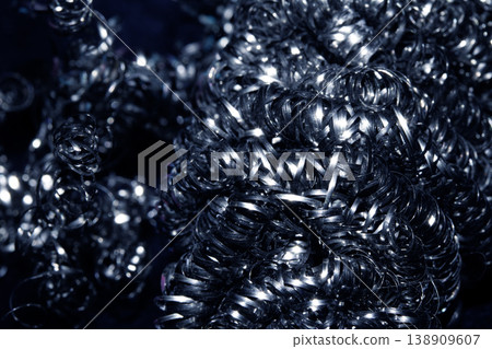 Close up of steel wool metal sponge springs wire 138909607