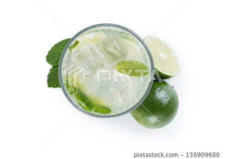 Fresh mojito cocktail with lime, mint and ice in glass Fresh mojito cocktail with lime, mint and ice in glass 138909680