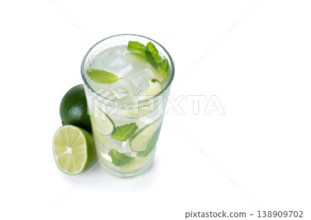 Fresh mojito cocktail with lime, mint and ice in glass Fresh mojito cocktail with lime, mint and ice in glass 138909702