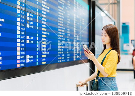 A woman looking at an electronic display board at the airport (Photo courtesy of Kansai International Airport (KIX)) A woman looking at an electronic display board at the airport (Photo courtesy of Kansai International Airport (KIX)) 138909718