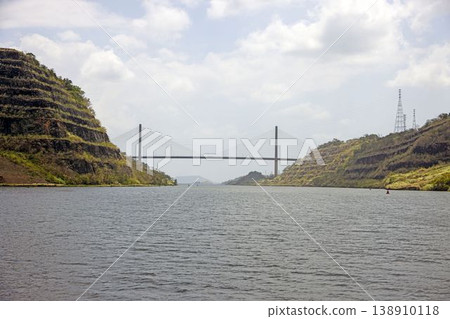 Bridge over Panama Canal between rocky hills Bridge over Panama Canal between rocky hills 138910118
