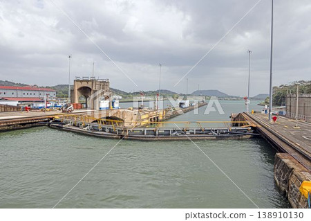 Panama Canal lock system with open waterway view Panama Canal lock system with open waterway view 138910130