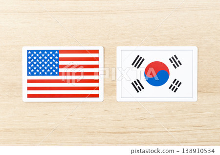 American and South Korean flags placed on the table American and South Korean flags placed on the table 138910534