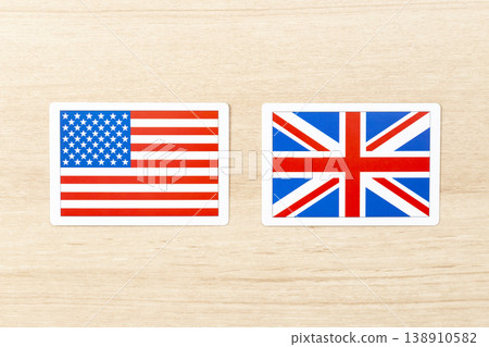 American and British flags placed on the table American and British flags placed on the table 138910582
