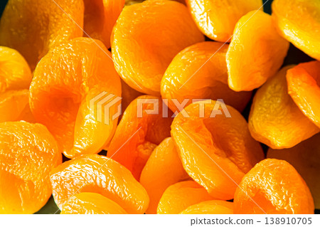 Dried apricots close-up. Apricot fruit food. Top view bowl. Dried apricots close-up. Apricot fruit food. Top view bowl. 138910705