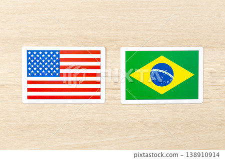 American and Brazilian flags placed on the table American and Brazilian flags placed on the table 138910914