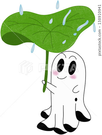 ghost carrying leaves in the rain	 138910941