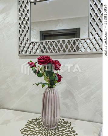 Vase with Red Roses on Nightstand Wide View Vase with Red Roses on Nightstand Wide View 138910954