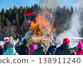 Burning of scarecrow during Maslenitsa holiday, People watch fire 138911240