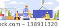 Construction workers teamwork loading shipping container crane site industrial teamwork safety vests hard hats outdoor cargo logistics warehouse 138911320