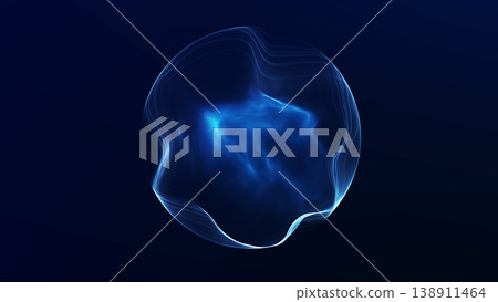 Blue glowing plasma sphere with soft inner light and fluid energy structure on dark background, futuristic digital abstract composition. Blue glowing plasma sphere with soft inner light and fluid energy structure on dark background, futuristic digital abstract composition. 138911464