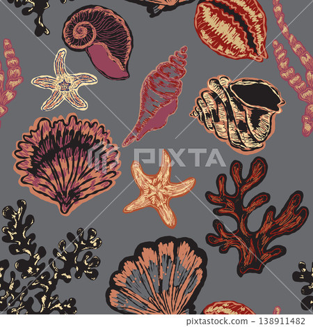seamless pattern with sea shells 138911482