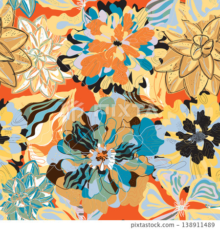 seamless pattern with flowers 138911489