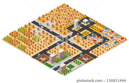 Isometric 3d illustration park trees forest nature elements 138911494