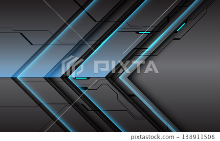 Abstract blue light power arrow black shadow direction cyber circuit geometric on grey metallic design modern futuristic technology background vector Abstract blue light power arrow black shadow direction cyber circuit geometric on grey metallic design modern futuristic technology background vector 138911508