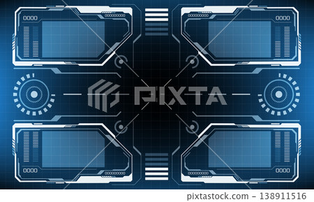 HUD sci-fi interface screen view white circular geometric design virtual futuristic technology creative display on blue vector HUD sci-fi interface screen view white circular geometric design virtual futuristic technology creative display on blue vector 138911516