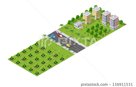 Isometric 3d illustration park trees forest nature elements 138911531