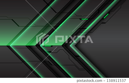 Abstract green light power arrow black shadow direction cyber circuit geometric on grey metallic design modern futuristic technology background vector Abstract green light power arrow black shadow direction cyber circuit geometric on grey metallic design modern futuristic technology background vector 138911537