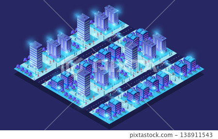 Smart city concept with business people walking on the street at night 138911543
