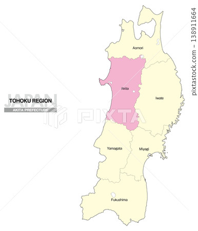 [Map of Japan] Location map of Akita Prefecture in the Tohoku region, including the prefecture name (English) 138911664