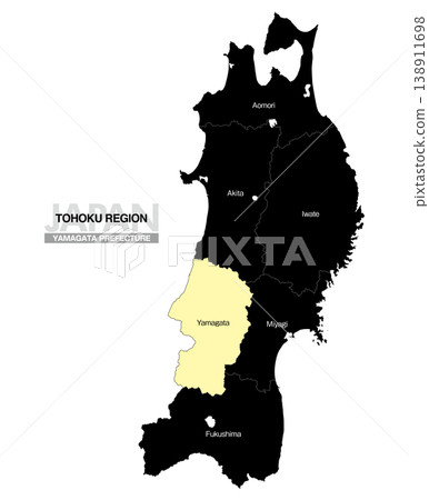 [Map of Japan] Location map of Yamagata Prefecture in the Tohoku region, including the prefecture name. 138911698
