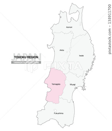 [Map of Japan] Location map of Yamagata Prefecture in the Tohoku region, including the prefecture name (English) 138911700