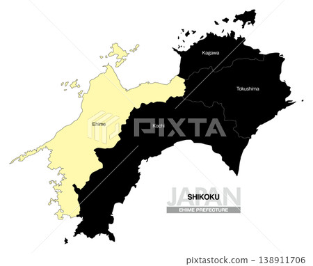 [日本地圖] 顯示愛媛郡在四國島位置的地圖（英文） 138911706
