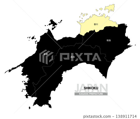 [Map of Japan] Location map of Kagawa Prefecture in Shikoku, including the prefecture name. 138911714