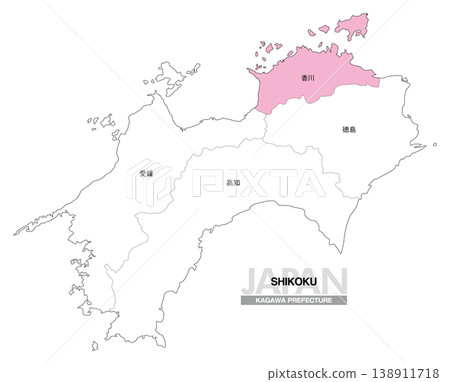 [Map of Japan] Location map of Kagawa Prefecture in Shikoku, including the prefecture name. 138911718