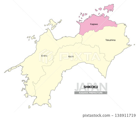[日本地圖] 顯示四國境內香川縣位置的地圖（英文） 138911719