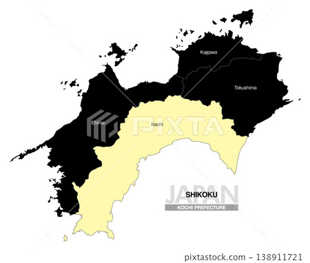 [日本地圖] 顯示四國高知縣地點的地圖（英文） 138911721