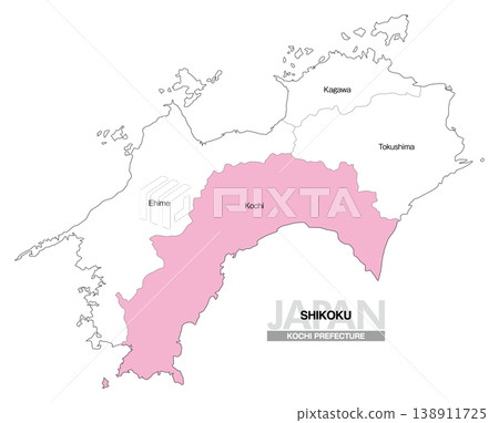 [日本地圖] 顯示四國高知縣地點的地圖（英文） 138911725