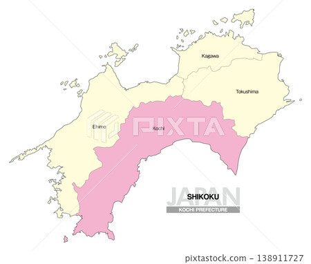 [日本地圖] 顯示四國高知縣地點的地圖（英文） 138911727