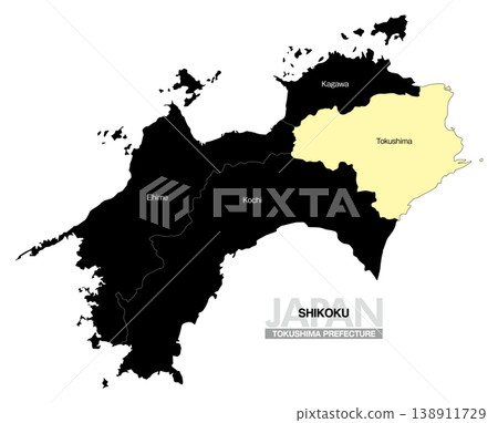 [Map of Japan] Map showing the location of Tokushima Prefecture in Shikoku (English) 138911729