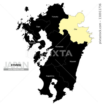 [Map of Japan] Location map of Oita Prefecture in Kyushu, including the prefecture name (English) 138911736