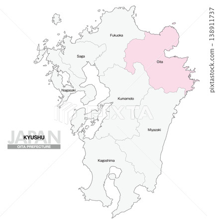 [Map of Japan] Location map of Oita Prefecture in Kyushu, including the prefecture name (English) 138911737