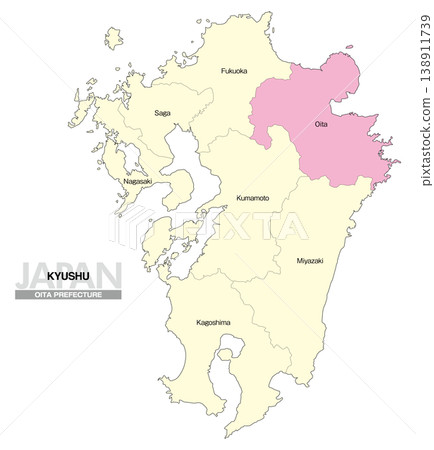【日本地圖】九州大分縣位置圖,包含縣名(英文) 【日本地圖】九州大分縣位置圖,包含縣名(英文) 138911739