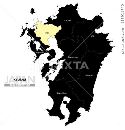 [Map of Japan] Location map of Saga Prefecture in Kyushu, including the prefecture name (English) 138911740