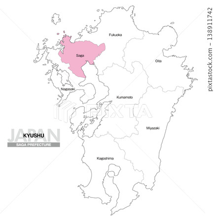 【日本地圖】九州佐賀縣位置圖,包括縣名(英文) 【日本地圖】九州佐賀縣位置圖,包括縣名(英文) 138911742