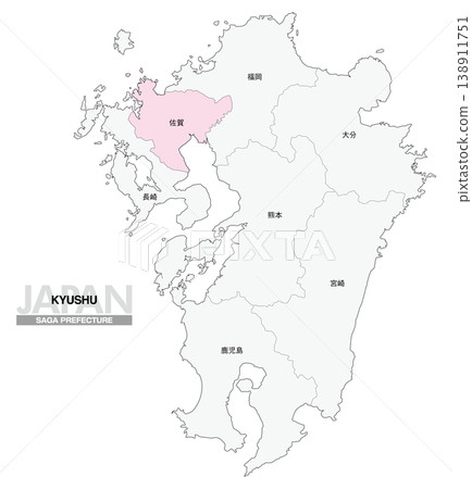 【日本地圖】九州佐賀縣位置圖,包括縣名。 【日本地圖】九州佐賀縣位置圖,包括縣名。 138911751