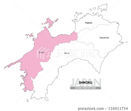 [日本地圖] 顯示愛媛郡在四國島位置的地圖（英文） 138911754