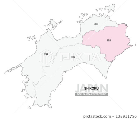 [Map of Japan] Location map of Tokushima Prefecture in Shikoku, including the prefecture name. 138911756
