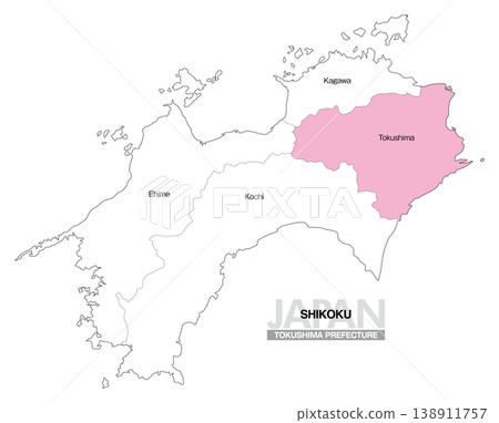 [Map of Japan] Map showing the location of Tokushima Prefecture in Shikoku (English) 138911757