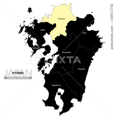 [Map of Japan] Location map of Fukuoka Prefecture in Kyushu, including the prefecture name (English) 138911758