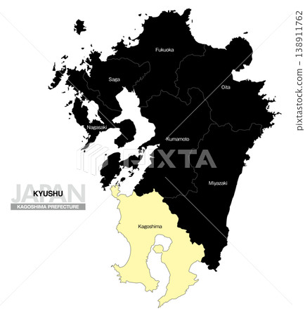 [Map of Japan] Map showing the location of Kagoshima Prefecture in Kyushu (English) 138911762