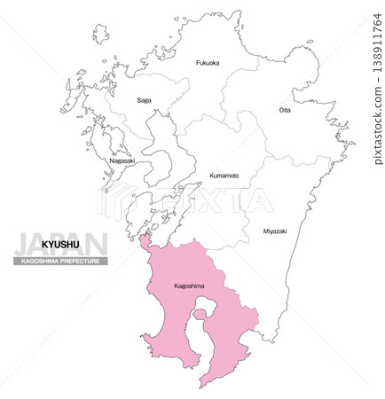 [日本地圖] 顯示九州鹿兒島縣位置的地圖（英文） 138911764