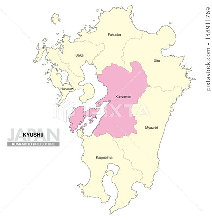 [日本地圖] 顯示九州熊本縣位置的地圖（英文） 138911769