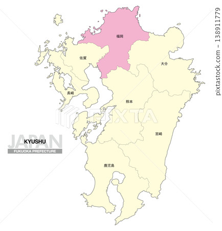 【日本地圖】九州福岡縣位置圖,包括縣名。 【日本地圖】九州福岡縣位置圖,包括縣名。 138911779