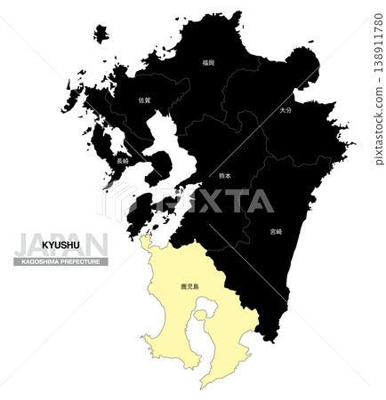 [Map of Japan] Location map of Kagoshima Prefecture in Kyushu, including the prefecture name. 138911780